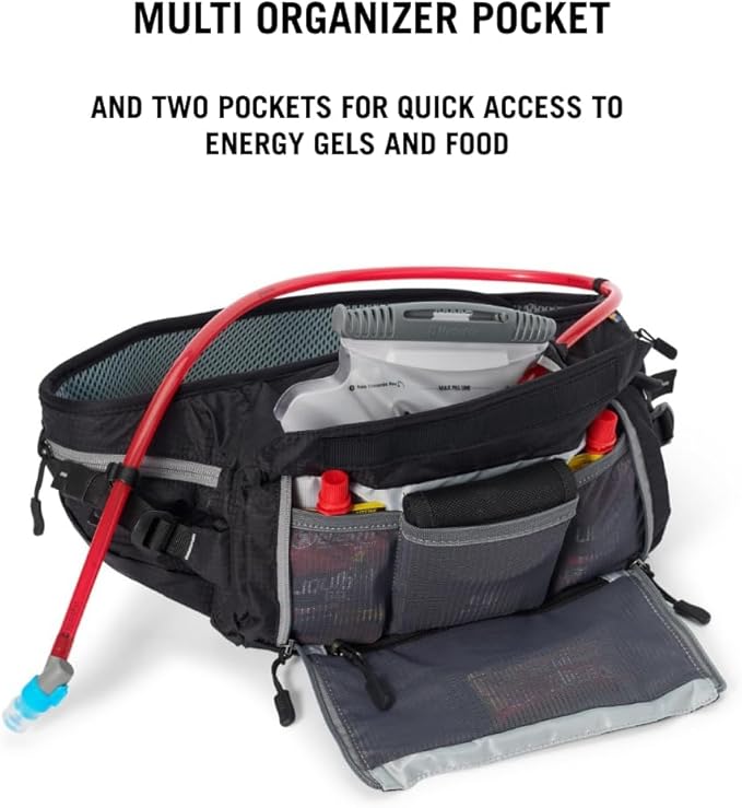 USWE Zulo Hydration Hip Pack - with Organizer and Side Pockets, Bounce Free Hip Belt (Carbon Black, 6L)