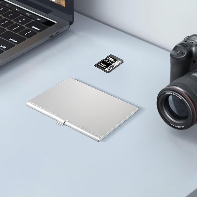 Aluminum SD Card Case, 9Slots Ultrathin SD Card Holder, Memory Card Storage Holder, Fit for 1 SD Card, 8 Micro SD Card, Silver