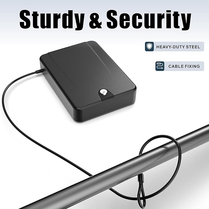 Gun Safe for Pistols Small Handgun Lock Box with Security Cable Portable Travel Pistol Safe for Car, Home, Travel