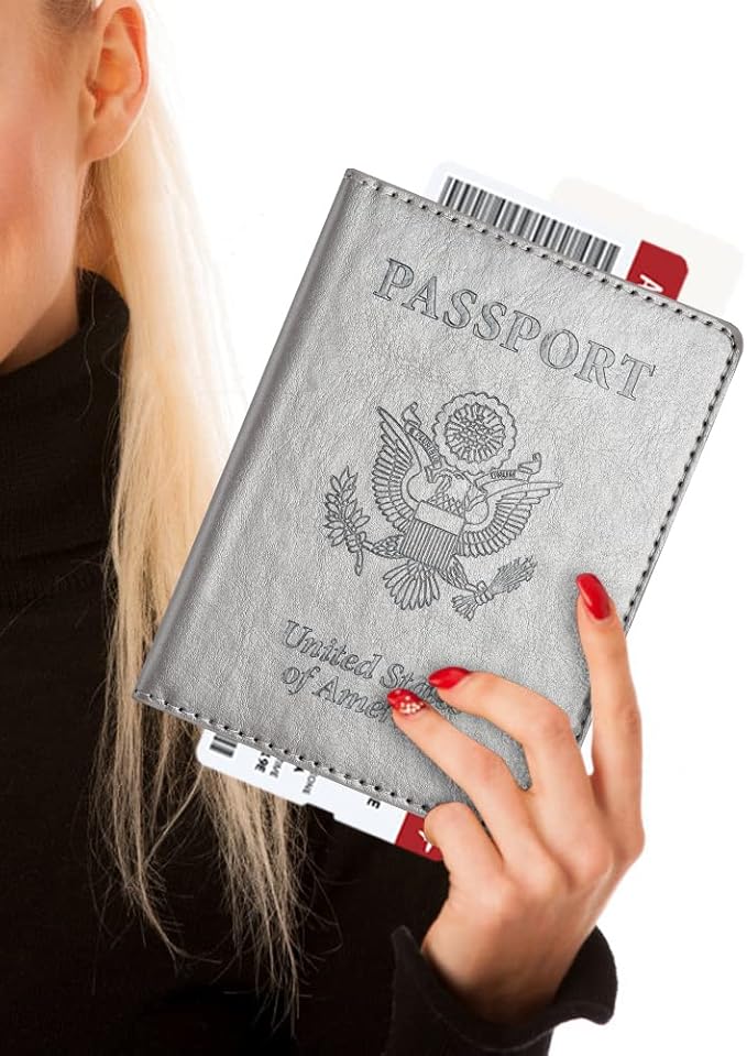 Passport and Vaccine Card Holder Combo, Passport Holder with Vaccine Card Slot, Passport Wallet, Passport Cover, Passport Case, Passport Holder for Women and Men(AJ-grey)