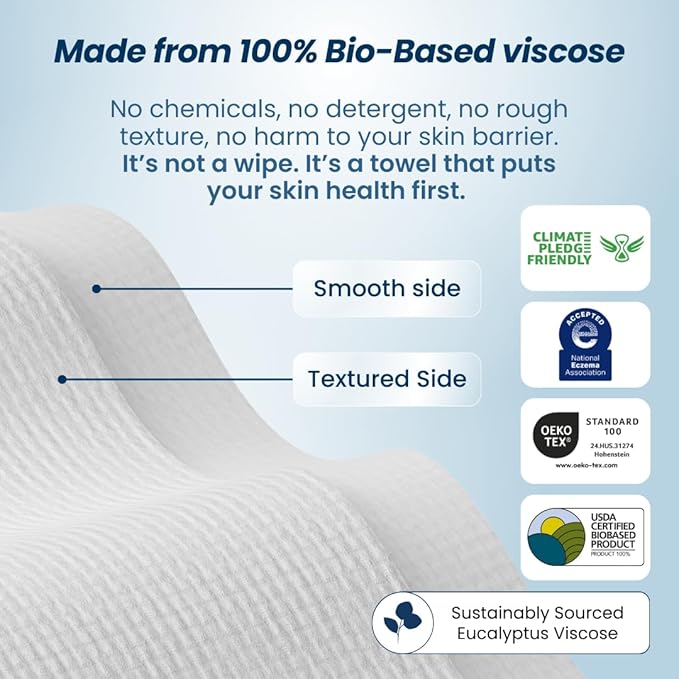 Clean Skin Club Clean Towels XL®, 100% USDA Biobased Face Towel, Disposable Face Towelette, Eczema Association Accepted, Makeup Remover Dry Wipes, Ultra Soft, 50 ct per pack, 6 Packs, 300 Ct Total