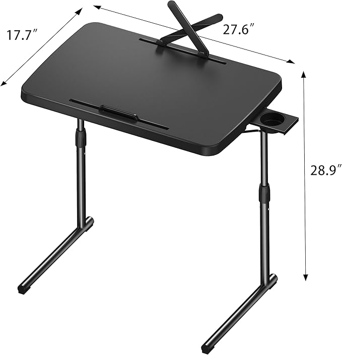 Ultra TV Tray Table, Allpop TV Dinner Tray for Eating, Adjustable Folding Tray Table with Book Stand, Cup Holder, Laptop Stopper & Tablet Slot on Coach & Bed, Black