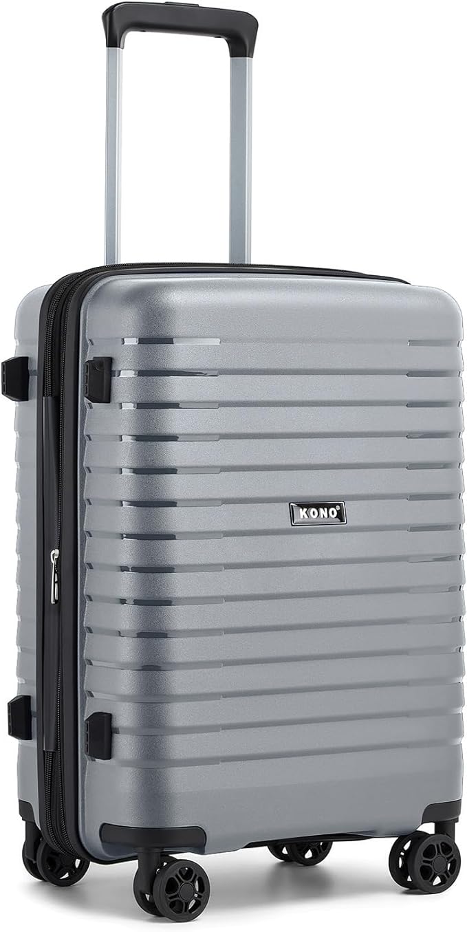 Kono 20 Inch Expandable Carry On Luggage with Spinner Wheels, Durable Hardside Luggage with Hidden Cup Holder, Lightweight Hard Shell Carry On Suitcase Airline Approved with TSA Lock(Light Grey)