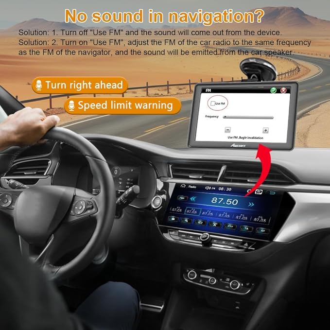 GPS Navigator for Car 7 inch Touch Screen Voice Prompts Turn Direction Speed Limit Warning Free Update Map