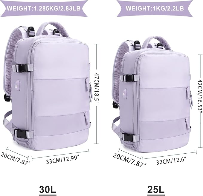 coowoz Large Travel Backpack For Women Men,Carry On Backpack,Hiking Backpack Waterproof Outdoor Sports Rucksack Casual Daypack Travel Essentials(Purple)