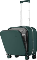 mixi Carry On Luggage, 18” Suitcase with Front Laptop Pocket, Travel Luggage Aluminum Frame PC Hardside with Spinner Wheels & TSA Lock and Cover (Not for Underseat), Blackish Green