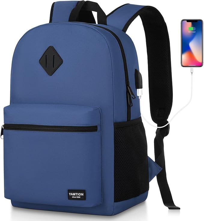17.3 inch School Backpack,Classic Bookbag Backpack with USB Port for High School College Students Travel