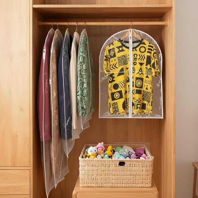 All Clear Garment Bags for Travel - 32” PEVA Waterproof Suit Cover with Zipper for Hanging Clothes, Shirts, Sweaters - Durable Dresser for Closet Storage, Dustproof & Moisture Resistant - 32”/12 Pack