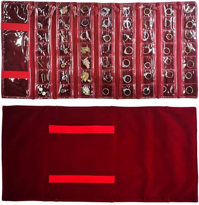 Travel Jewelry Roll Bag Portable Organizer Pouch With Grids&PVC Cover Storage Bags for Necklace, Bracelet, Bracelet,Ring, Badge, Pendant