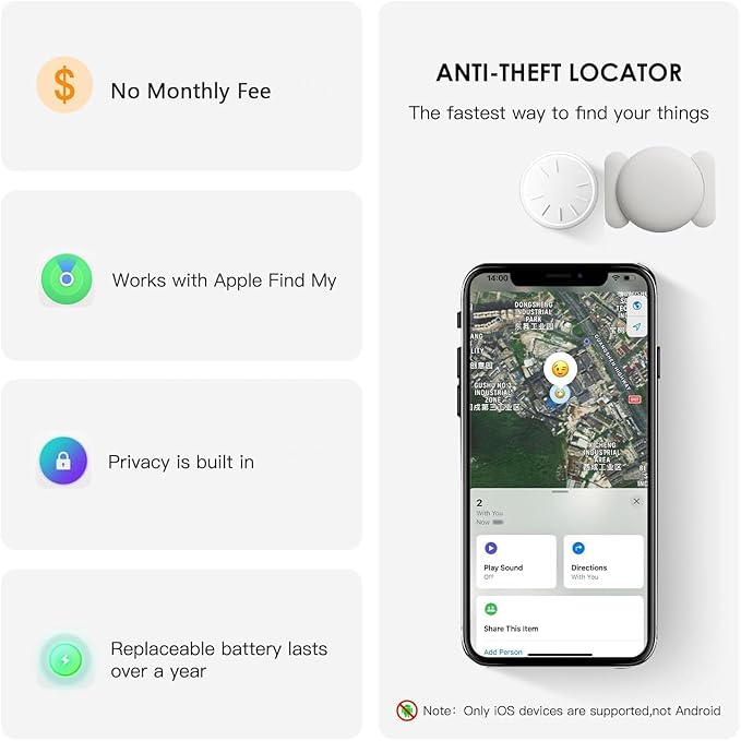 No Subscription Vehicle GPS Tracker,Portable Car GPS Tracker Work with Apple Find My（iOS Only,Mini Magnetic GPS Device Full Coverage Pinpoint Vehicle Location Elderly Children Pets (White,2PCS)