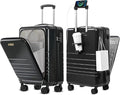 20 Inch Hardside Carry On Luggage with Spinner Wheels, Airline Approved 22x14x9 Carry-On Luggage with Front Pocket (Black)