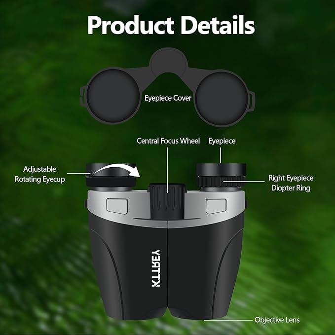 10x25 Compact Binoculars for Adults and Kids, Small High Powered Binoculars with Low Light Vision for Bird Watching, Hunting, Hiking, Cruise and Travel, Includes Carrying Bag
