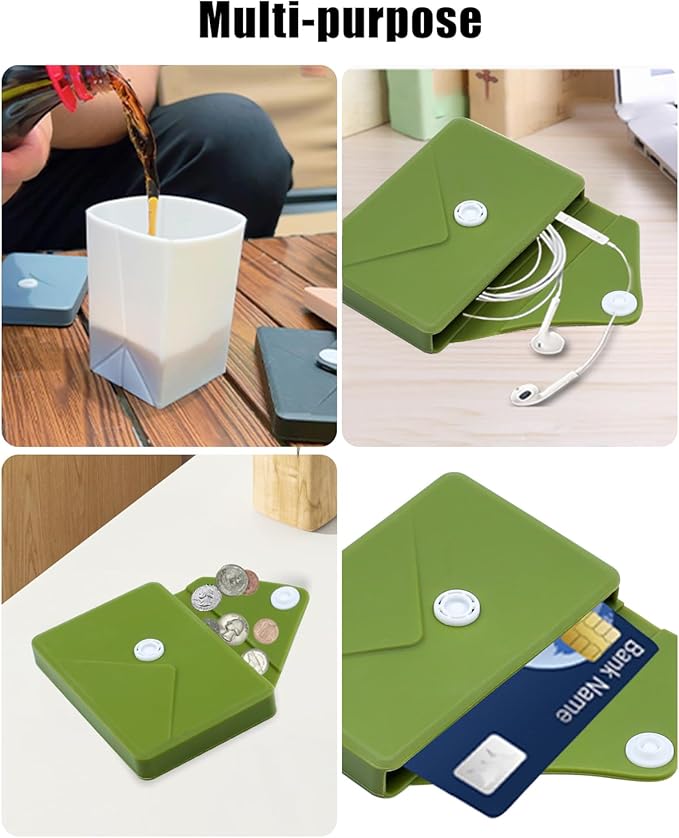Collapsible Cup[2025 Upgraded] Silicone Foldable Water Cup, Collapse Water Bottles with Envelope-Shaped Storage Pouch, Portable Camping Cup for Outdoors, Travel, Camping(Olive Green)