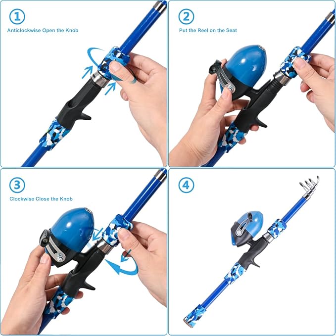 LEOFISHING Portable Kids Fishing Rod Set 2Pack Telescopic Fishing Poles for Boys and Girls Fishing Rod and Reel Combos with Full Kits Fishing Net and Bucket for Toddler Youth