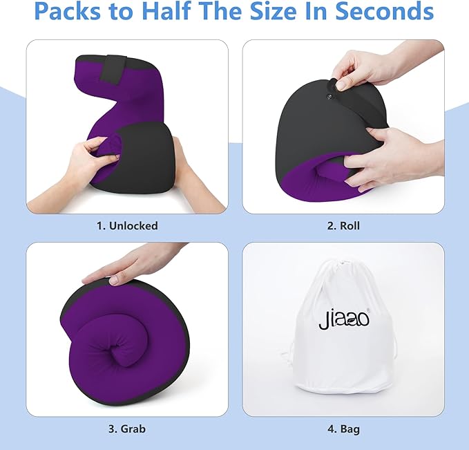 Neck Pillow Airplane, Ergonomic Memory Foam Travel Pillows for Long Flights, 3D Eye Masks, Ear Plugs and Portable Drawstring Bag, Napping Pillow for Home, Sleep Rest, Family and Travel Use