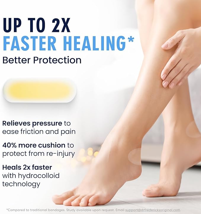 Dr. Frederick's Original Better Blister Bandages - 24 ct - Healing Blister Pads - Grab-N-Go - Water Resistant - 40% More Cushioning - Hydrocolloid - Feet, Toe, & Heel Blister Prevention - Spot Pack