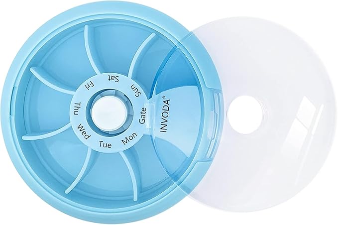 12PCS INVODA Weekly Pill Organizer 7 Compartment Rotating Pill Box for Daily Medication & Vitamins - Portable Travel Pill Case Fish Oil Supplements Vitamins Organizer