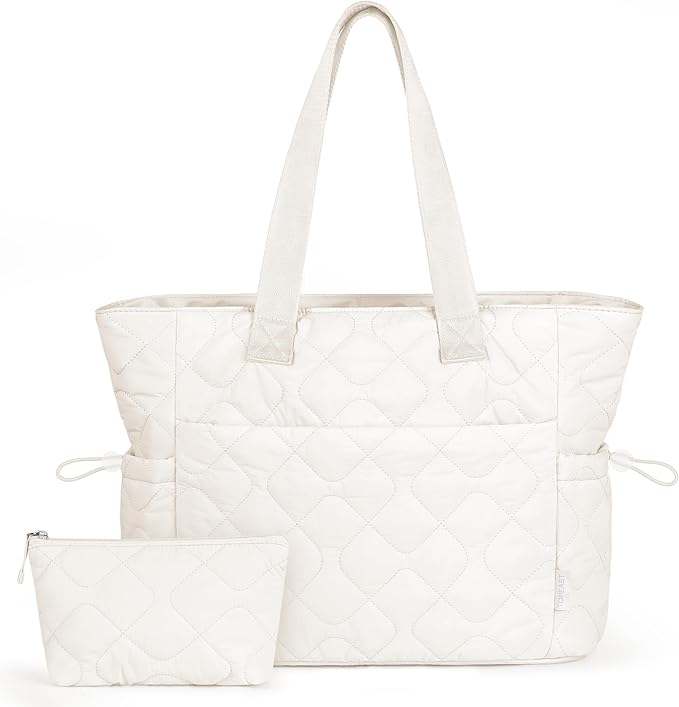 TOPEAST Tote Bag for Women, Large Puffer Tote Bag with Zipper, Lightweight Work Bags for Women, Quilted Bags for Nurse Travel
