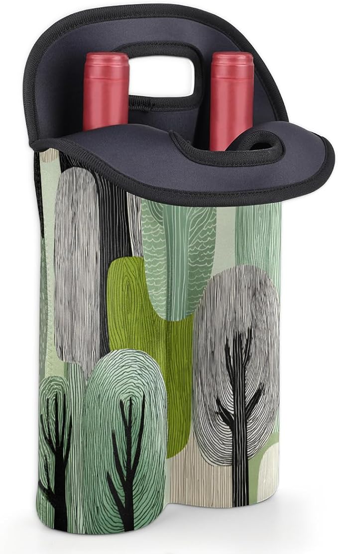 Neoprene Wine Tote, Bottle Carrier Gag Insulating Neoprene Thicker, Insulated Wine Bag for Travel Holds Two Bottles, Bottle Carrier Bags Protect the Bottles, Line Tree