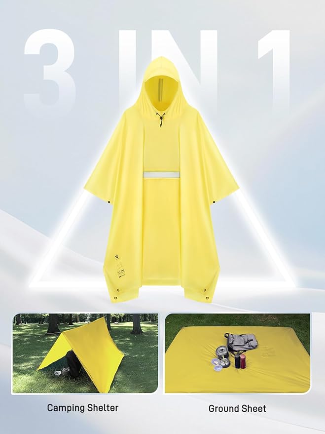 SaphiRose Extra Thick Hooded Rain Poncho Double Layer Waterproof Raincoat Jacket for Men Women Adults