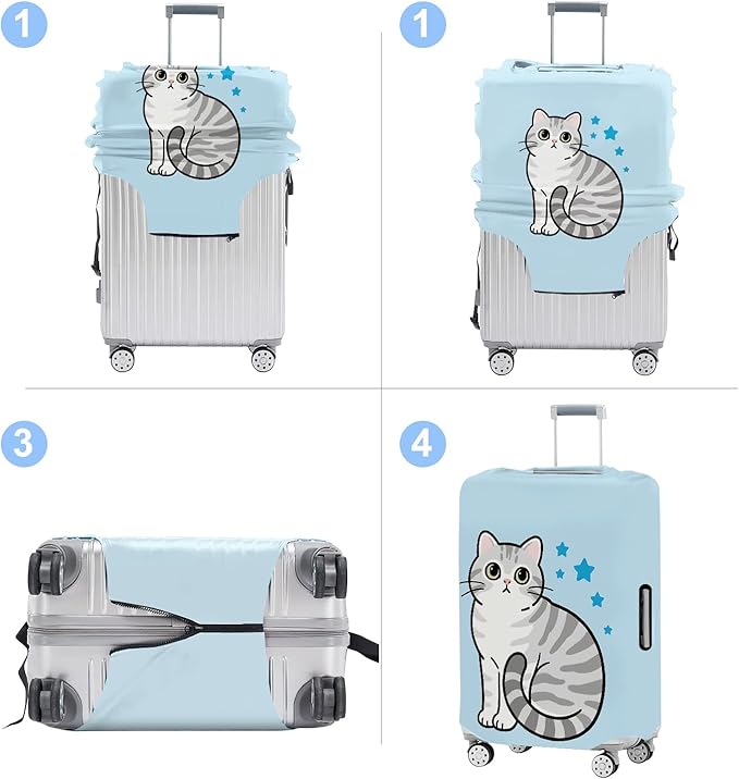 Luggage Cover Washable Suitcase Protector Anti-scratch Suitcase cover Fits 20-34 Inch Luggage (Cat, M(24-26inch suitcase))