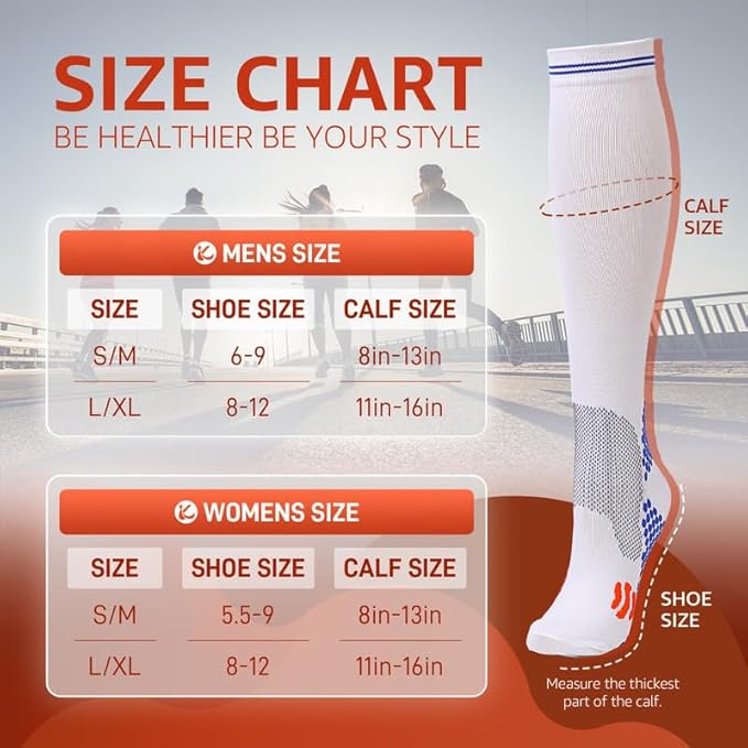 Kickticks 4 Pairs Compression Socks for Woman & Man Unisex 20-30mmHg Knee high Plus Size Wide Calves for Flying Running…