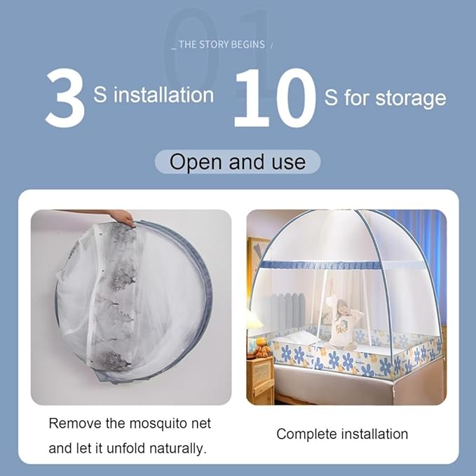 Pop-Up Mosquito Net Tent for Beds Portable Folding Canopy with Net Bottom, Fits Twin to King Size 79x71x59inch, Easy Install Wash for Baby Adults, Indoor Outdoor Use (Green RABIT-Queen Bed)