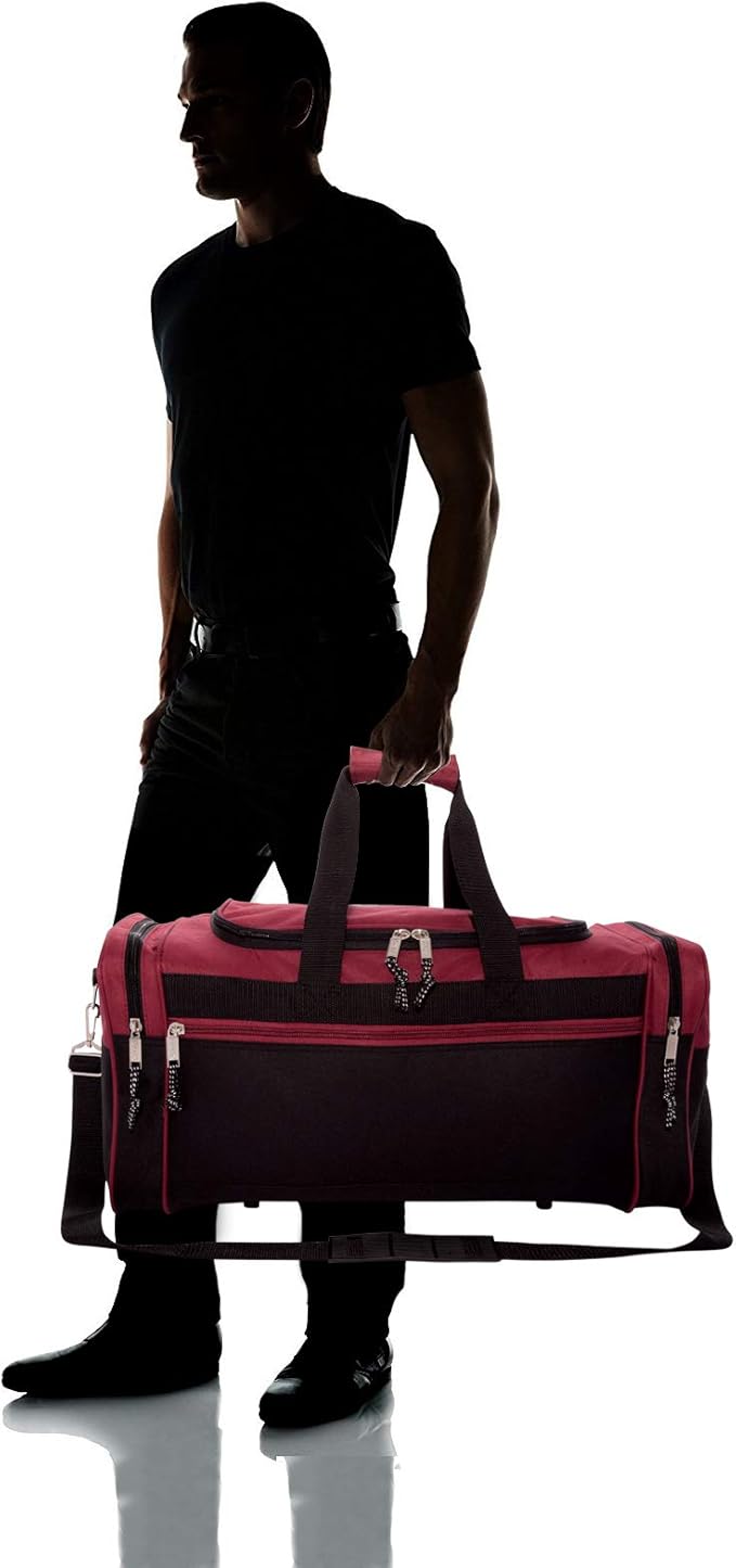DALIX 21" Blank Sports Duffle Bag Gym Bag Travel Duffel with Adjustable Strap in Maroon