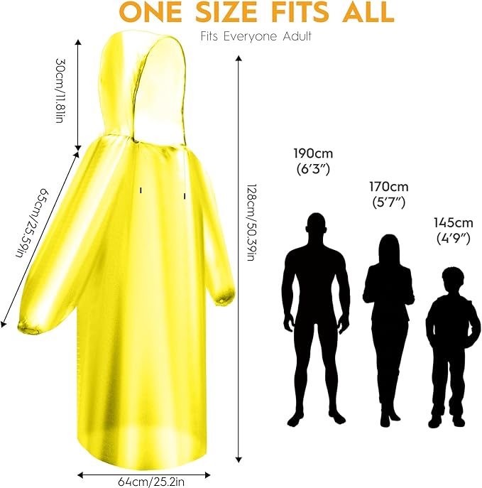 Bruvoalon 6 & 20 Pack Disposable Rain Ponchos for Adults/Youth, Waterproof PE Raincoats with Drawstring, Camping/Emergency