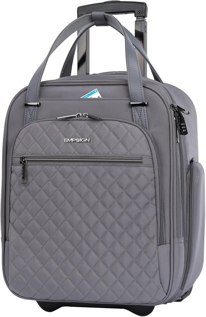EMPSIGN Underseat Carry On Wheeled - 16" Carry on Bag with Wheels Multi-functional Lightweight Rolling Bag Overnight Weekender Small Suitcase for Women Men Travel Business, Dark Grey