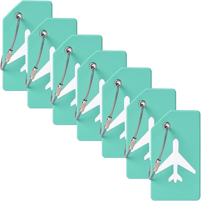 7 Pack Silicone Luggage Tag Travel Suitcase Tags with Name ID Card Perfect to Quickly Spot Baggage Handbag (Mint Green)