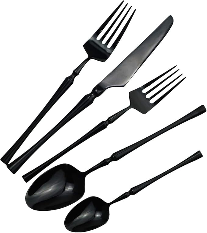 Gugrida 20 piece Black Flatware Set 304 Stainless Steel Fork Spoon Cutlery Luxury Mirror Polished Silverware, Dishwasher Safe, Service for 4