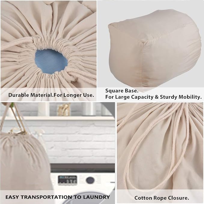 MCleanPin Washable Laundry Bags with Handles,140L Dirty Clothes Storage for College Dorm & Travel,2 Pack (Beige)