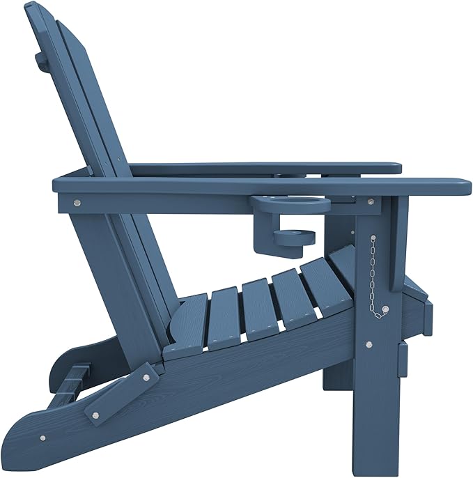 SERWALL Folding Adirondack Chair, HDPE Adirondack Chairs Set of 8, Plastic Outdoor Chairs- Looks Exactly Like Real Wood- Navy