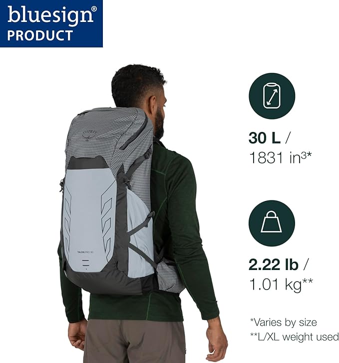 Osprey Talon Pro 30L Men's Hiking Backpack with Hipbelt, Silver Lining