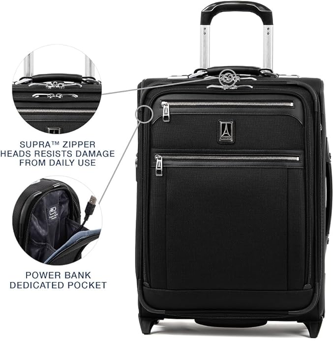 Travelpro Platinum Elite Softside Expandable Carry on Luggage, 2 Wheel Upright Suitcase, USB Port, Men and Women, International, Shadow Black, Carry On 20-Inch