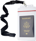 Passport Holders - 2 Pack - Heavy Duty Water and Tear Resistant Resealable Sleeves & Premium Breakaway Lanyard - 4X6 Insert for Vaccination Cards, Cruise, Travel, and Beach Vacation Documents (Black)
