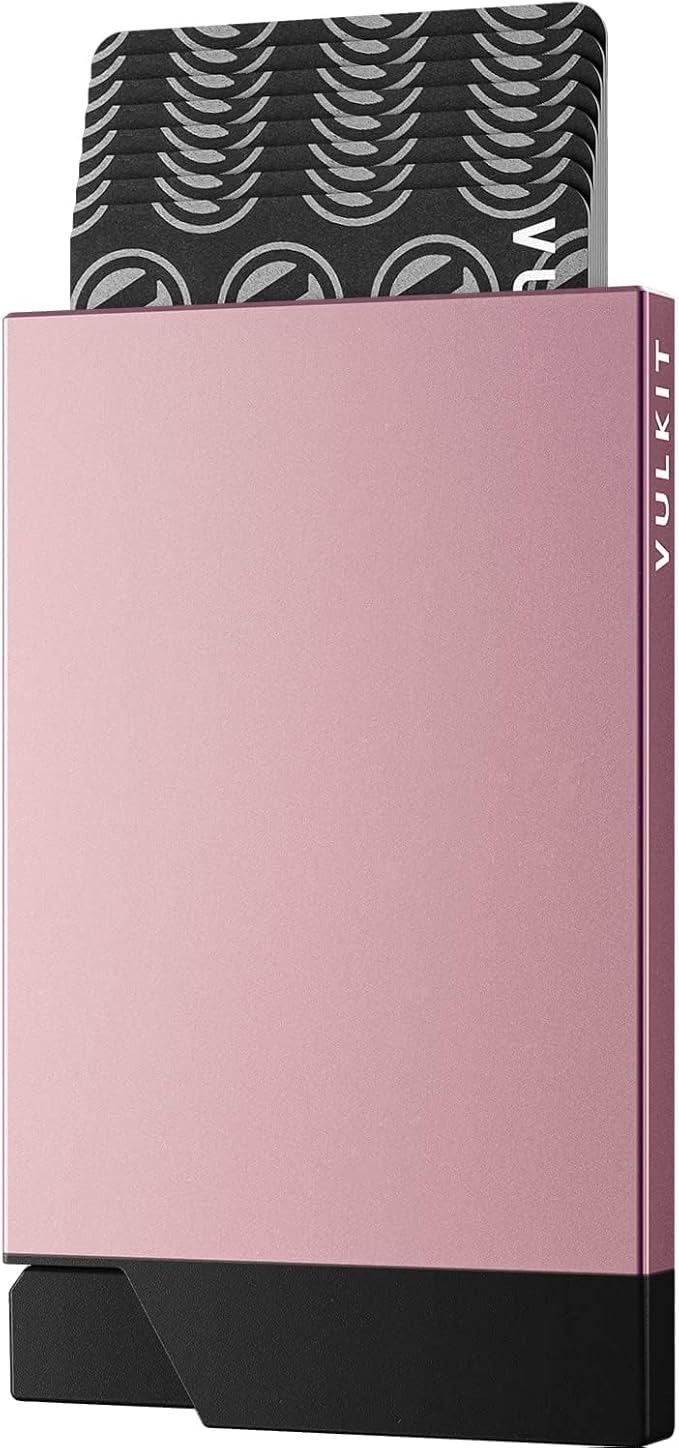 VULKIT Pop up Card Holder Minimalist Credit Card Holder RFID Blocking Slim Metal Card Case for Men or Women(Rose Gold)