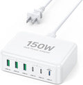 USB C Fast Charger, 150W 6 Port Desktop PD GaN Fast Charger Charging Station Block 65W USB C Laptop Power Adapter for MacBook Pro/Air iPad iPhone 17 16 15 14 13 Pro Max Galaxy S24 Note 20 Pixel
