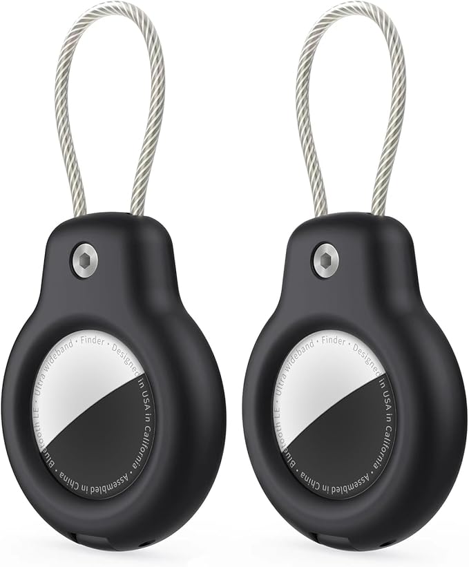 for AirTag Holder Case with Keychain, Air Tags-2 Pack for Apple Air Tag Holder with Wire Cable Lock Key Ring Chain Air Tagholder Accessories for GPS Item Tracker Kids,Keys,Luggage
