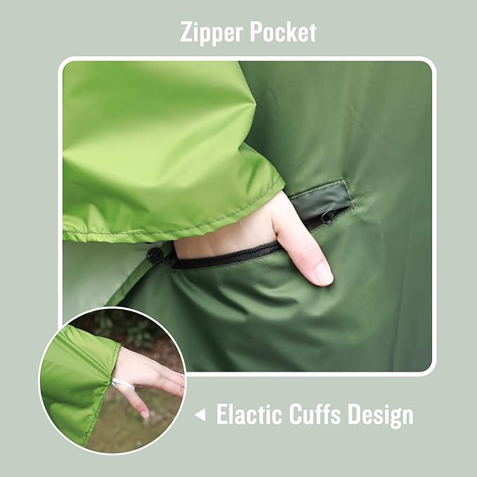 SaphiRose Rain Poncho Jacket Coat Hooded for Adults with Pockets