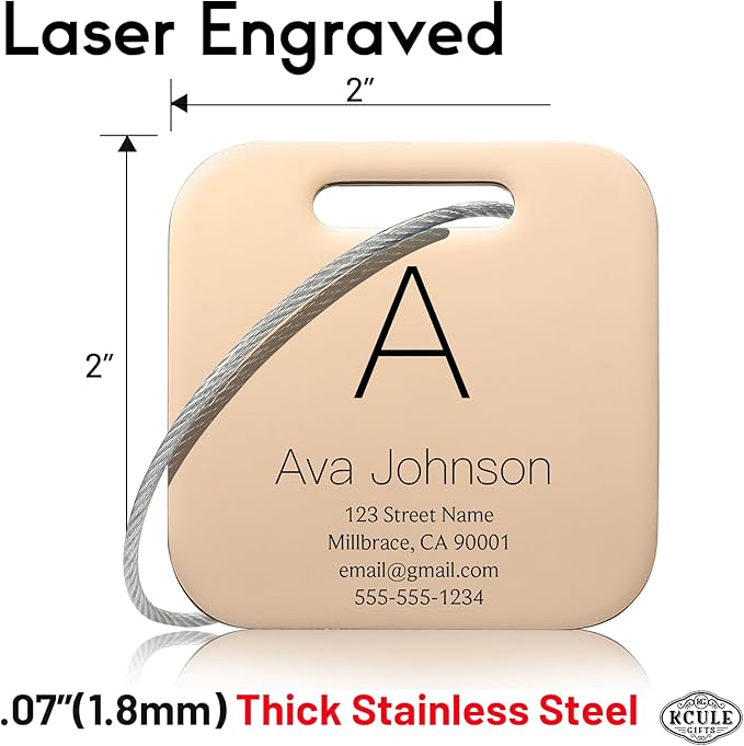 Customized Stainless Steel Luggage Tags: Personalize Your Suitcases, Backpacks, and Bags with Your Text (Rose Gold)