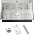 Stainless Steel Drop In 33x22 Inch Kitchen Sink - Modern Large Single Bowl Topmount Kitchen Sink Come With SS Grid,Silicon Mat,Drain Strainer Set Compatibility With Various Kitchen Styles