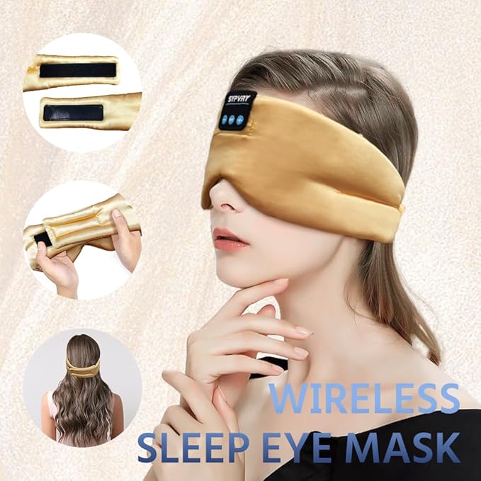 Sleep Mask Bluetooth 5.4 Headphones Soft Wireless Headband Eye Mask Blackout with Microphone (Gold)