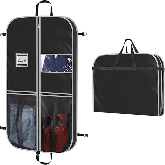 Zilink Upgrade 43" Garment Bag for Suit, Leather,Fur, Mink Coat and Sweater with 3.9" Gusset and Stable Buckles Heavy Duty, Hanging, Breathable, Foldable Travel and Wardrobe Clothes Protector