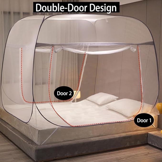 Pop-Up Mosquito Net Tent for Beds Portable Folding Canopy with Net Bottom, Fits Twin to King Size 79x71x59inch, Easy Install Wash for Baby Adults, Indoor Outdoor Use (Blue-Queen Bed)