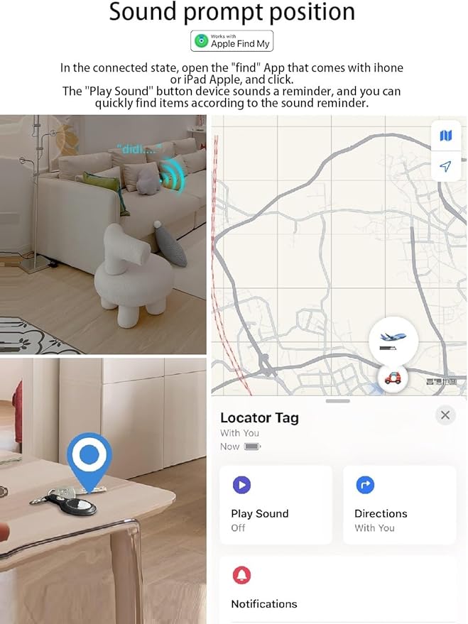 Key Finder, Bluetooth Tracker Tag, Works with Find My (iOS Only),Sound Location, Key Locator Tracker for Luggage, Suitcase, Wallet, Pet, Kid 4 Pack