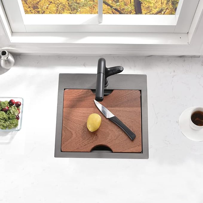 15 Inch Black Bar Sink Drop In Workstation-Bokaiya 15x15 Drop In Bar Sink Small Kitchen Outdoor Rv Sink 16 Gauge Black Stainless Steel Single Bowl Kitchen Sinks with Cutting Board