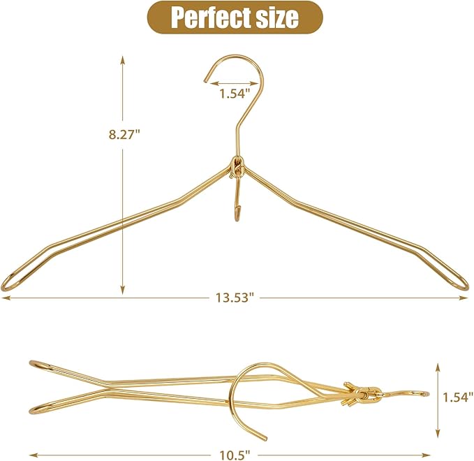 VWV 10P Gold Hanger, 15.35 Inch Fashion Metal Folding Clothes Hanger, Lightweight and Sturdy Folding Clothes Hanger Perfect for Hotels, Traveling, Camping, etc.