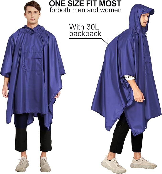 salamra Hooded Rain Poncho Waterproof Raincoat Jacket for Men/Women/Adults with Pocket
